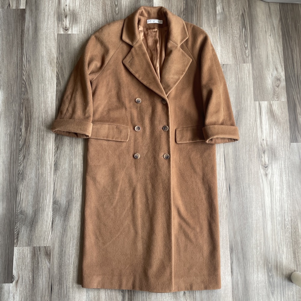 Perry Ellis Camel Double-Breasted Trench Coat